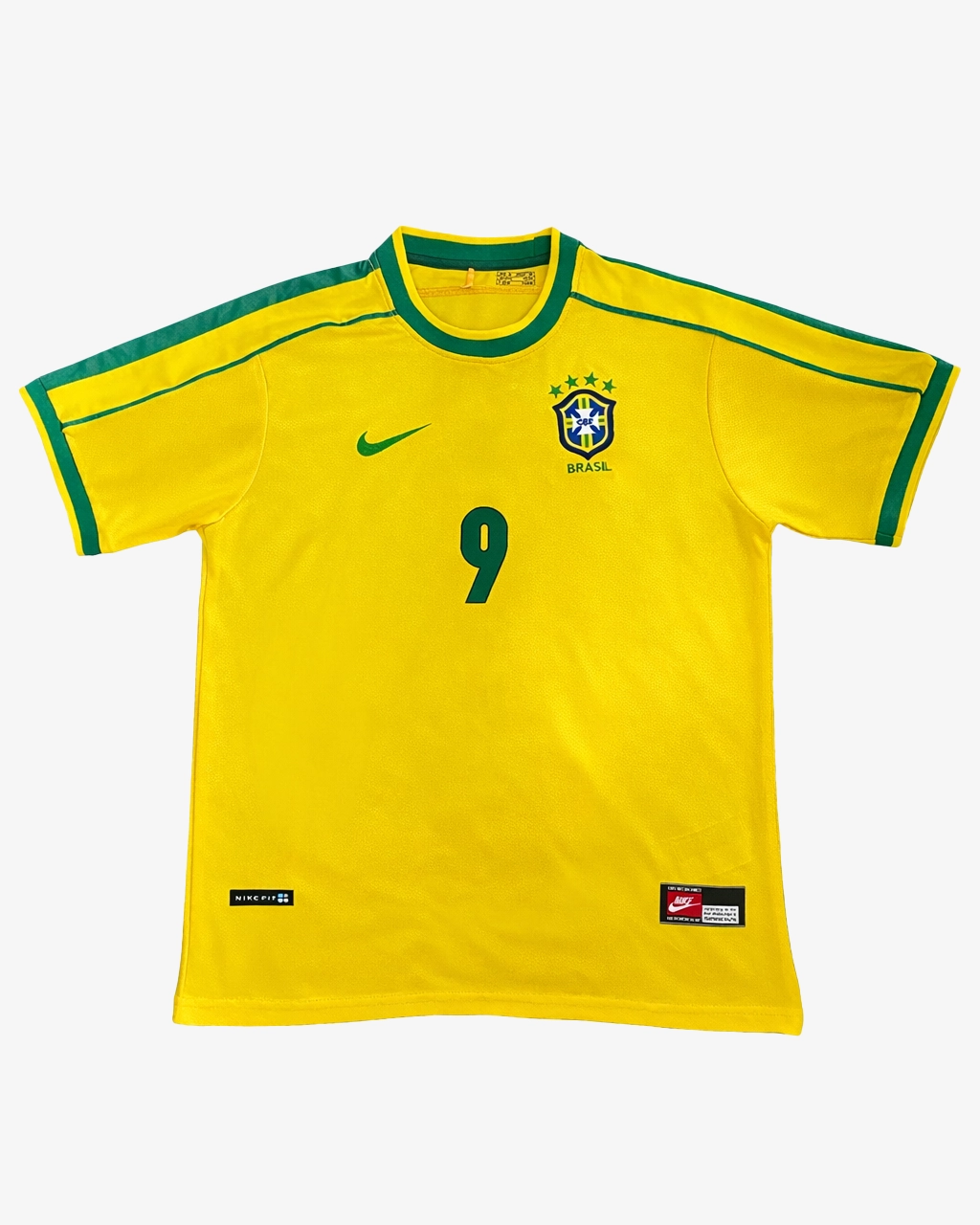Camisa Infantil Retrô Seleção Brasileira 1998 Home Com Escudo - Ronaldo - Imagem 3