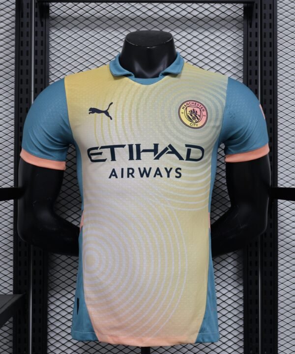 Camisa Manchester City Third 2024/25 Jogador Masculino - Creme, Azul e Rosa