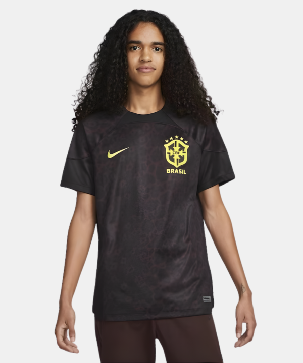 Camisa Goleiro Seleção Brasileira 22/23 Torcedor Masculina - Preta com detalhes em amarelo