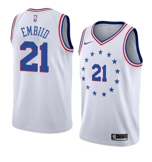 Regata NBA Philadelphia 76ers Authentic Embiid 21 - Branca