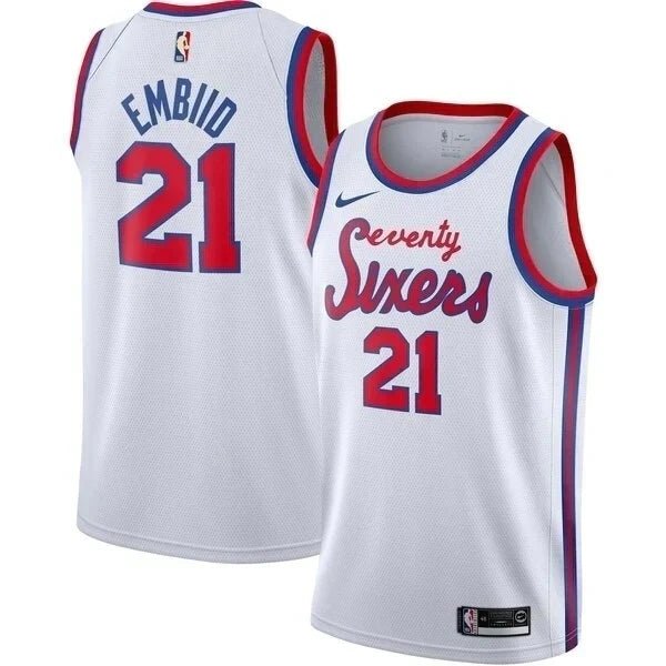 Regata NBA Philadelphia 76ers Retrô Edition Authentic Embiid 21 - Branca